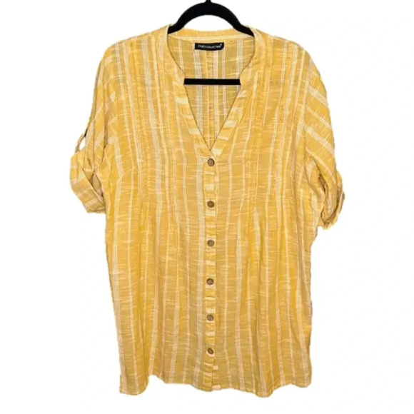 Club Z Collection Vintage Mustard Yellow Cotton Striped Tunic Dress - Picture 2 of 8